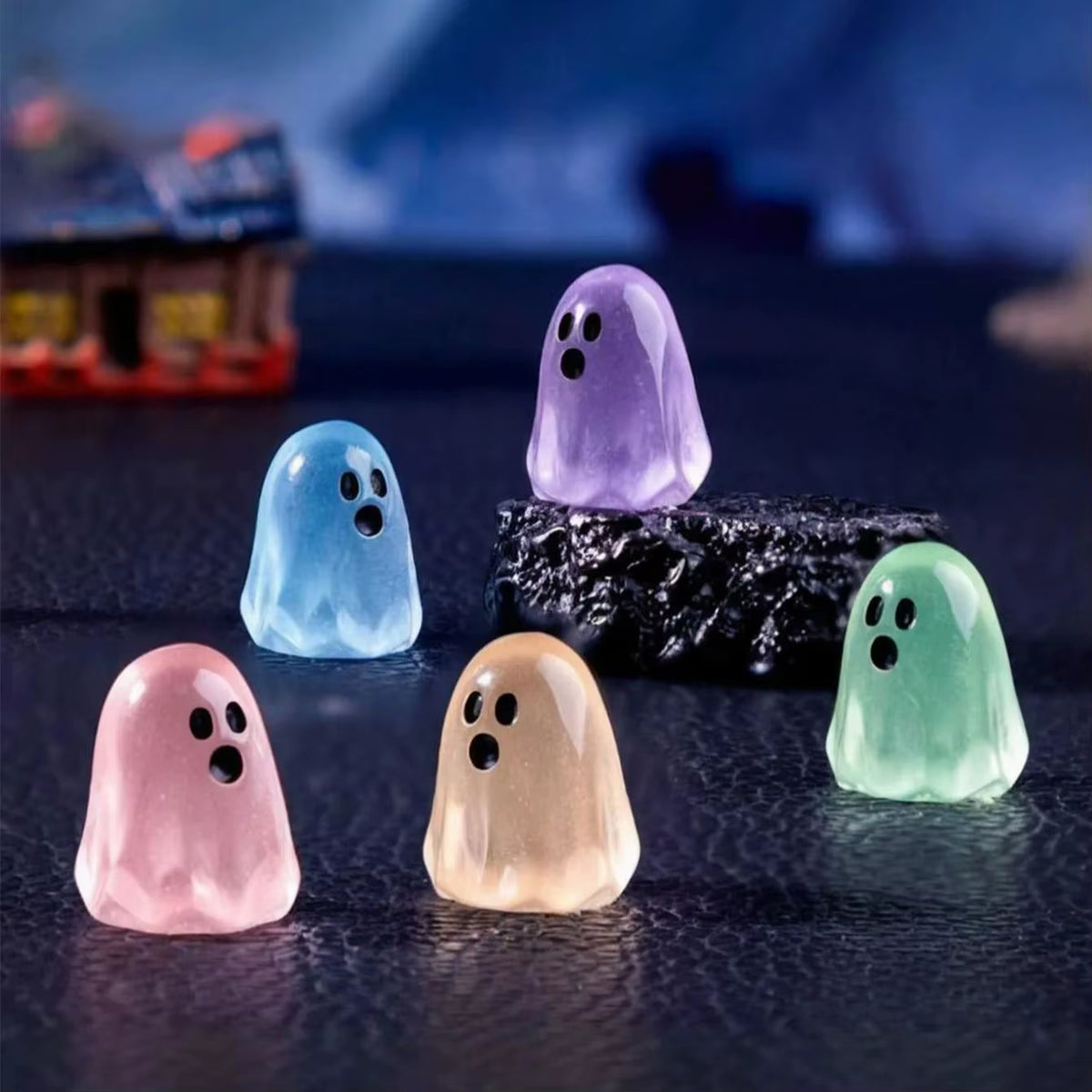 10/20Pcs Luminous Multicolor Halloween Mini Resin Ghost Glow in the Dark Miniature Ghost Figurines Tiny Ghost Ornaments